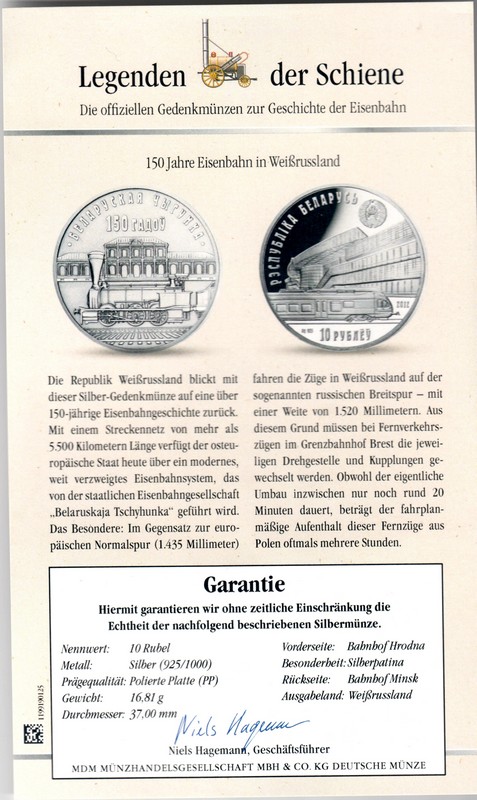  Weissrussland  10 Rubel 2002 FM-Frankfurt Feingewicht: 15,55g Silber pp   