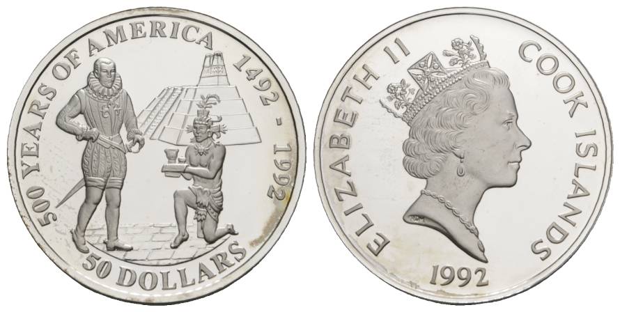  Cook Islands, 50 Dollars, 1992, AG; 31,17 g; Ø 39 mm   