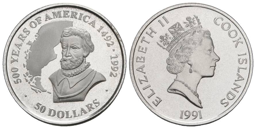  Cook Islands, 50 Dollars 1991, AG; 31,21 g; Ø 39 mm   