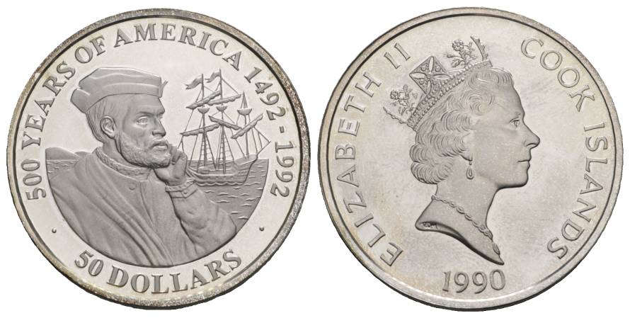  Schifffahrtsmünze; Cook Islands, 50 Dollars 1990, AG; 31,34 g; Ø 39 mm   