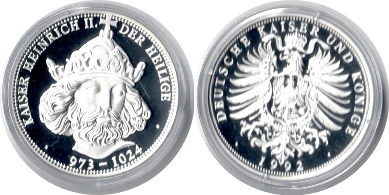  Deutschland  Medaille 1992  FM-Frankfurt Feingewicht: 20g Silber PP Kaiser Heinrich II. der Heilige   