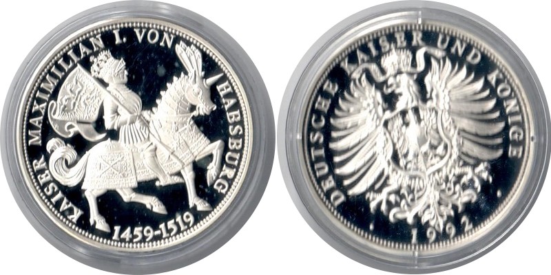  Deutschland  Medaille 1992  FM-Frankfurt Feingewicht: 20g Silber PP Maximilian I. von Habsburg   