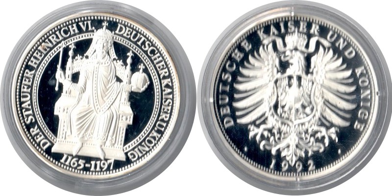  Deutschland  Medaille 1992  FM-Frankfurt Feingewicht: 20g Silber PP Der Staufer Heinrich VI.   