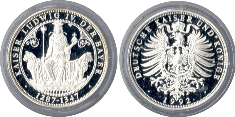  Deutschland  Medaille 1992  FM-Frankfurt Feingewicht: 20g Silber PP Kaiser Ludwig IV. der Bayer   