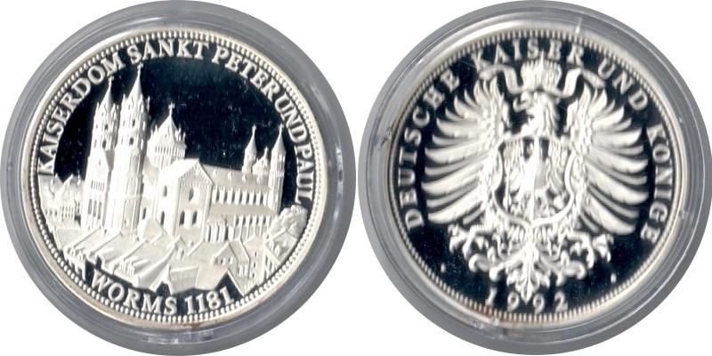  Deutschland  Medaille 1992  FM-Frankfurt Feingewicht: 20g Silber PP Kaiserdom Sankt Peter und Paul   