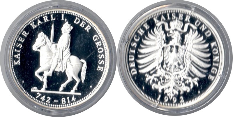  Deutschland Medaille 1992 FM-Frankfurt Feingewicht: 20g Silber PP Kaiser Karl I. der Grosse   