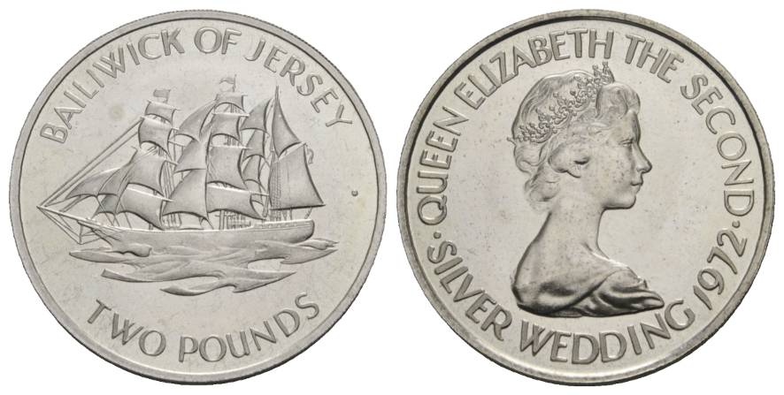  Schifffahrtsmünze; Jersey 1972; 2 Pounds; AG, 21,81 g, Ø 36 mm   