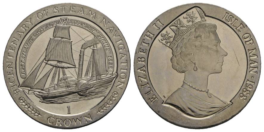  Schifffahrtsmünze; Isle of man, 1 Crown 1988; Cu-Ni, 28,39 g, Ø 39 mm   