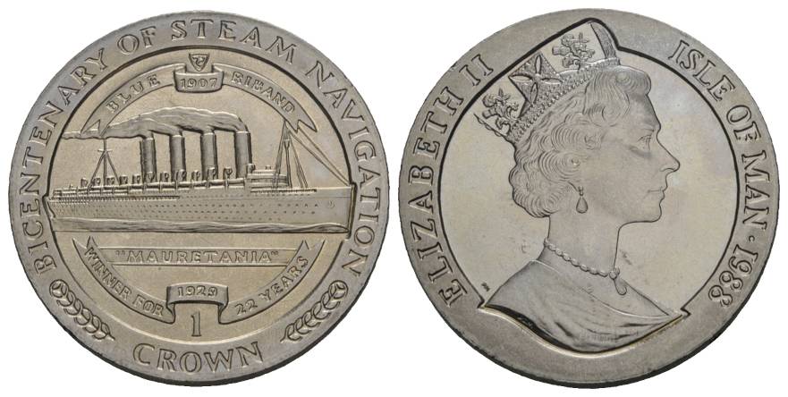  Schifffahrtsmünze; Isle of man, 1 Crown 1988; Cu-Ni, 28,48 g, Ø 39 mm   