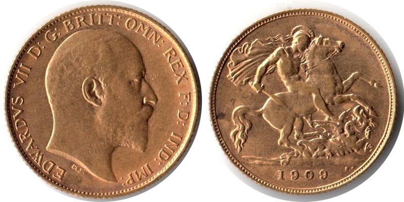 Grossbritannien MM-Frankfurt Feingewicht: 3,66g Gold 1/2 Sovereign 1909 sehr schön