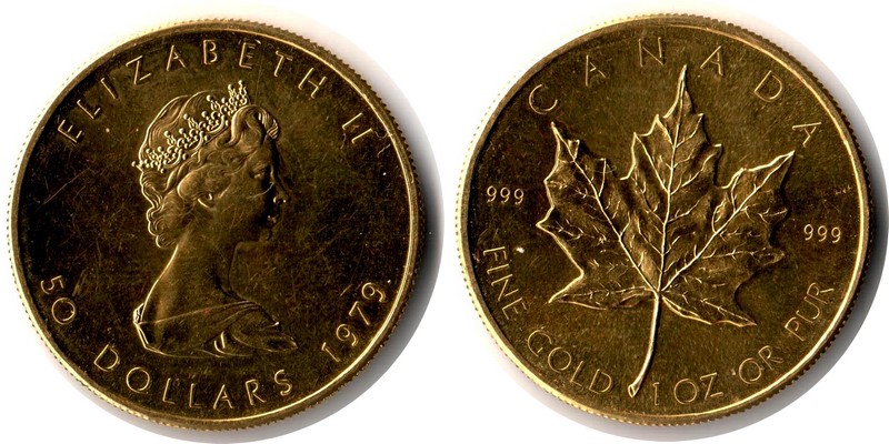 Kanada MM-Frankfurt Feingewicht: 31,1g Gold 50 Dollar  Maple Leaf 1979 sehr schön