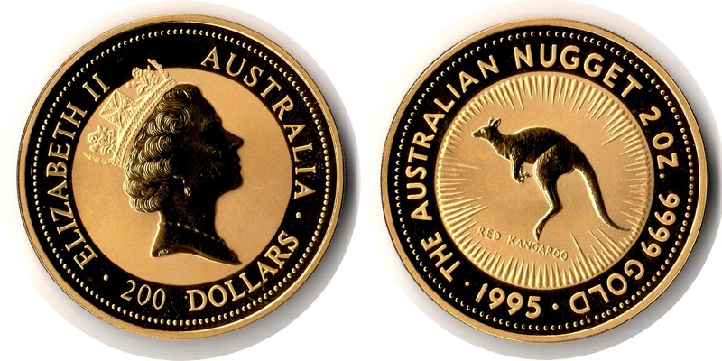 Australien MM-Frankfurt Feingewicht: 62,2g Gold 200 Dollar (Nugget) 1995 vorzüglich (Kratzer)