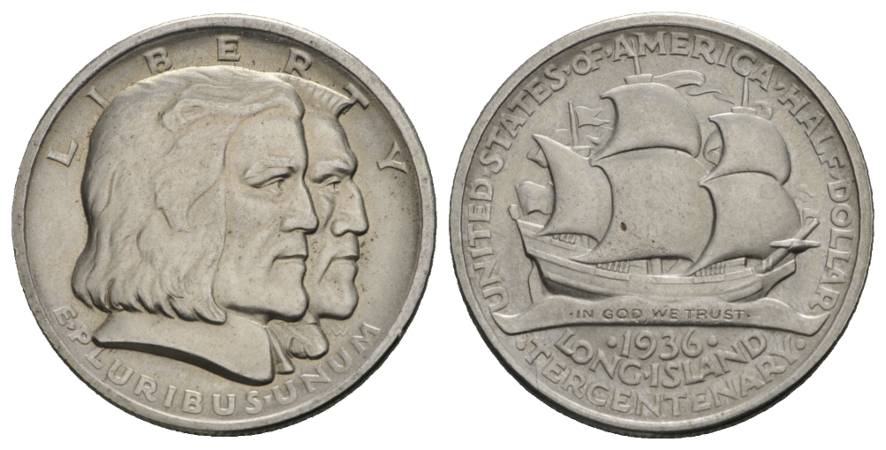  Schifffahrtsmünze; USA, 1/2 Dollar 1936; AG, 12,53 g, Ø 30,6 mm   