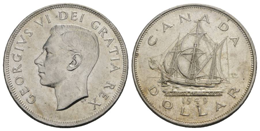  Schifffahrtsmünze; Canada Dollar 1949; AG, 23,32 g, Ø 36 mm   