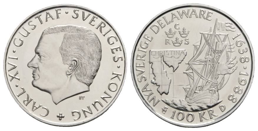  Schifffahrtsmünze; Schweden, 100 Kronor 1988; AG, 16,05 g, Ø 32 mm   