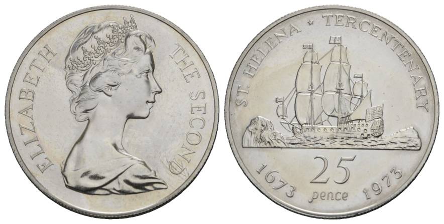  Schifffahrtsmünze; St. Helena 25 Pence 1973; Cu-Ni, 28,24 g, Ø 38,7 mm   