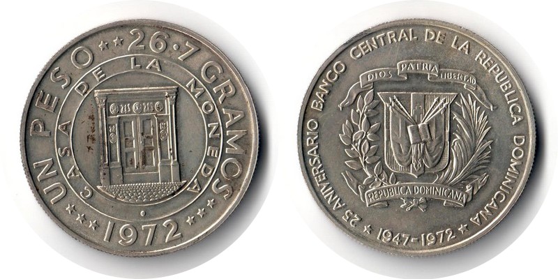  Dominikanische Republik 1 Peso  1972  FM-Frankfurt  Feingewicht: 24,03g Silber ss/vz   