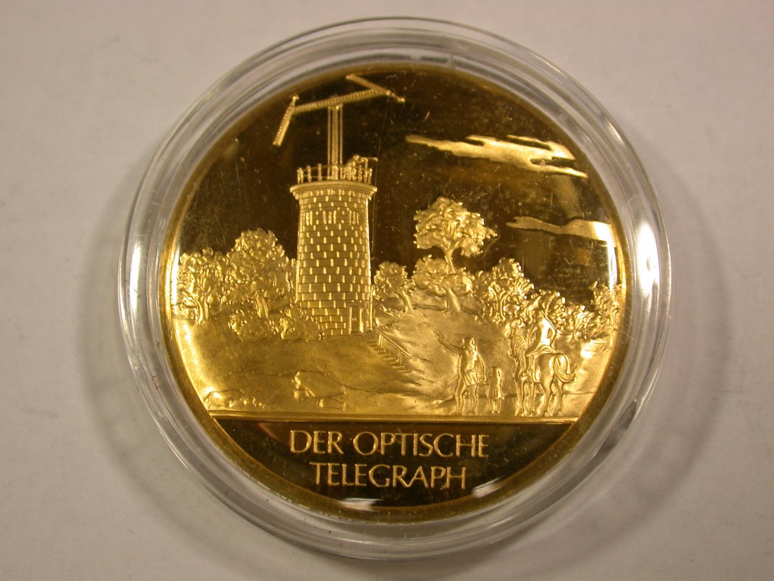  B09 Medaille optischer Telegraph Silber mit Hartvergoldung sehr dekorativ Originalbilder   