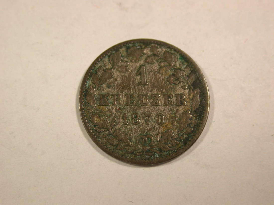 B09 Württemberg 1 Kreuzer 1870 in ss+ Originalbilder