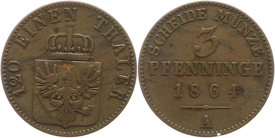  7489 Preußen 3 Pfennig 1864 A   
