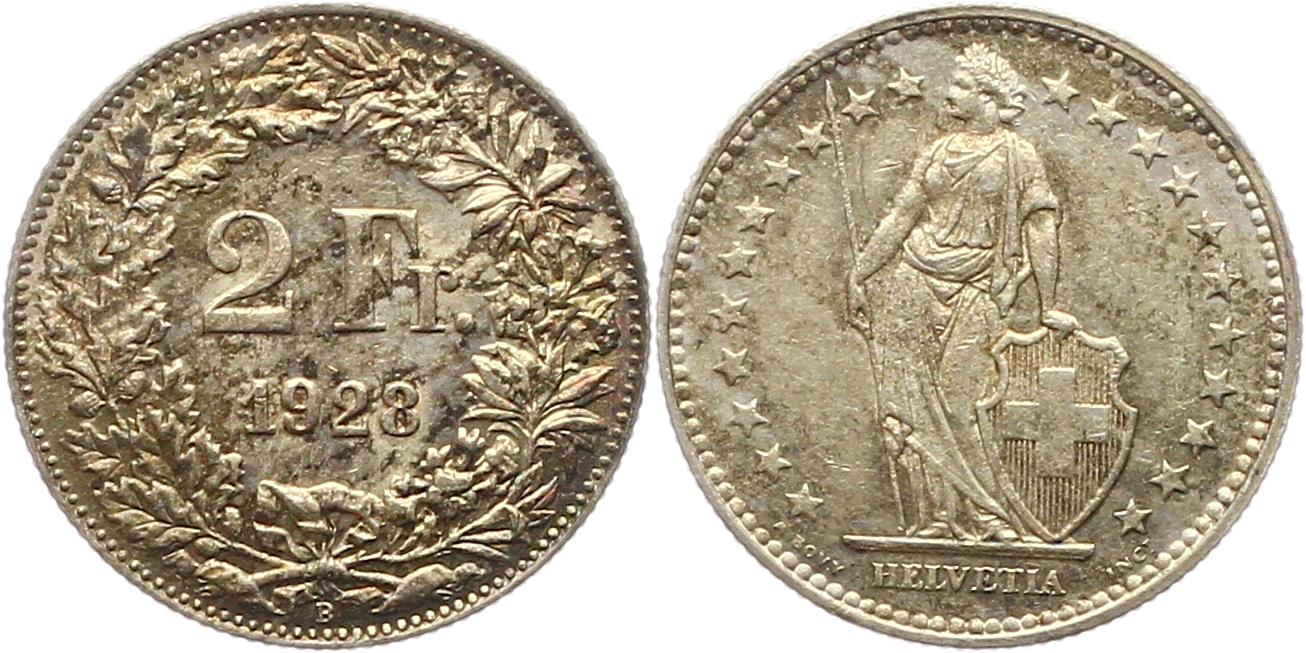  7502 Schweiz 2 Franken Silber 1928   