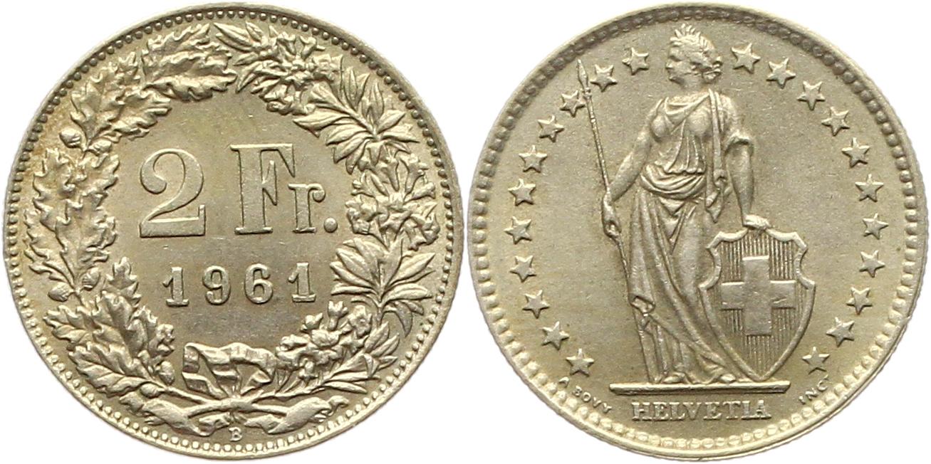  7504 Schweiz 2 Franken Silber 1961   