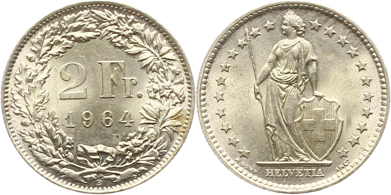  7505 Schweiz 2 Franken Silber 1964   