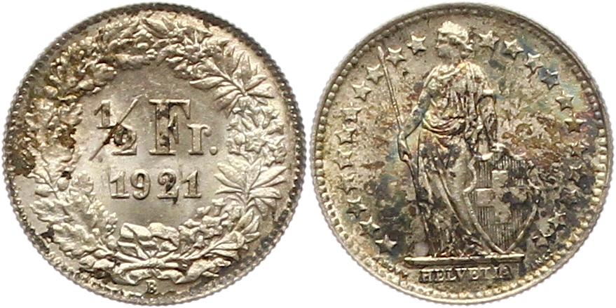  7508 Schweiz 1/2 Franken Silber 1921   