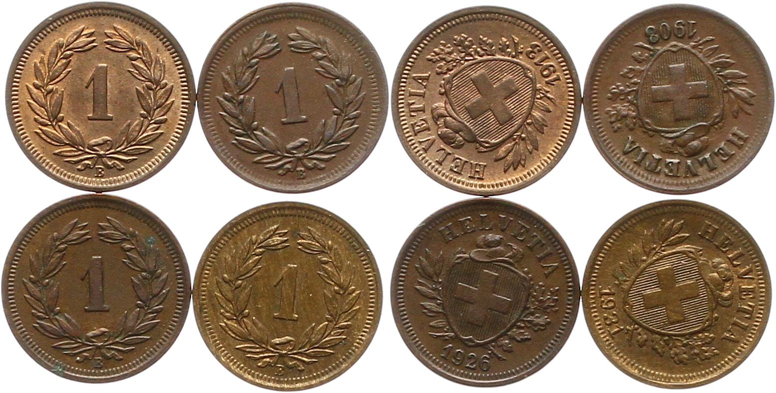  7510 Schweiz 1 Rappen 1908 1913 1926 1931   