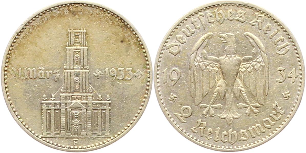  7544 3 Reich 2 Mark Kirche mit Datum 1934 F   
