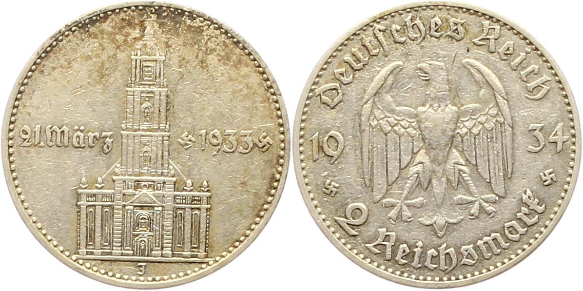  7546 3 Reich 2 Mark Kirche mit Datum 1934 J   