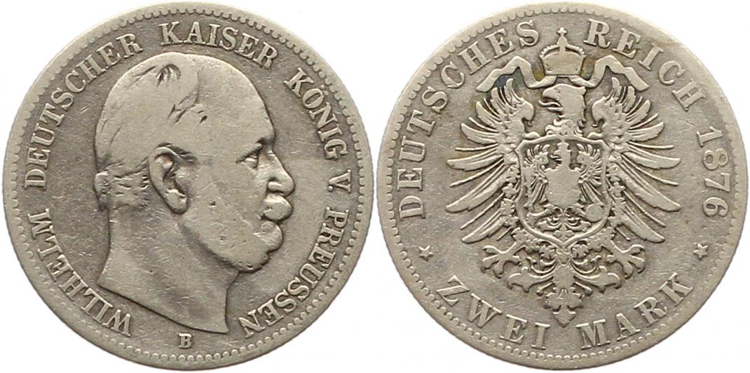  7555 Kaiserreich Preussen 2 Mark 1876 B  schön   
