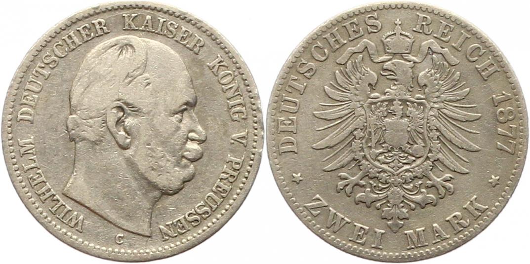  7558 Kaiserreich Preussen 2 Mark 1877 C  schön   