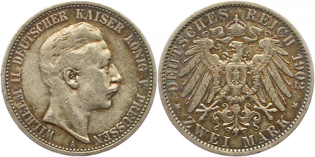  7562 Kaiserreich Preussen 2 Mark 1902 sehr schön   