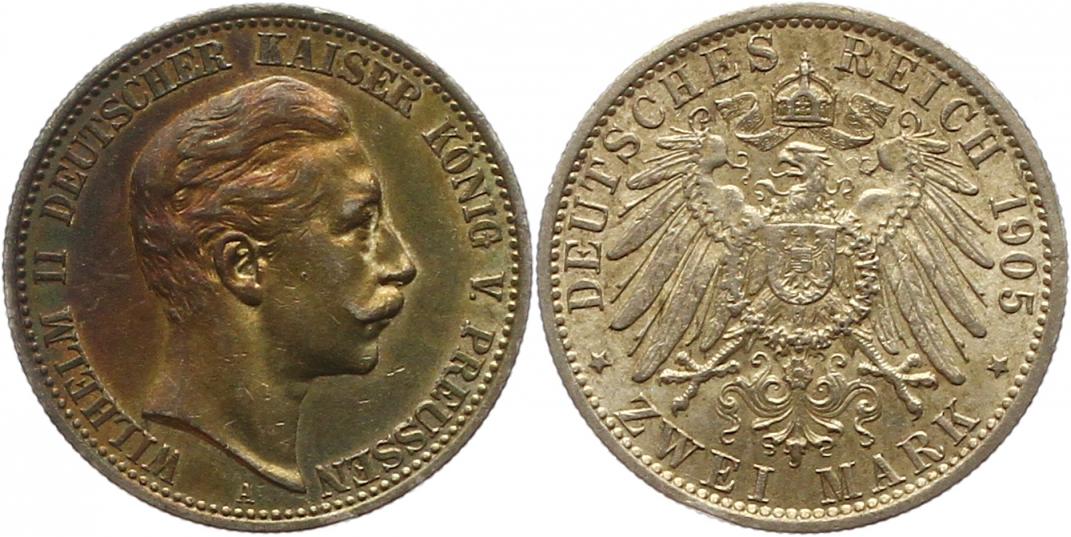  7564 Kaiserreich Preussen 2 Mark 1905 sehr schön   