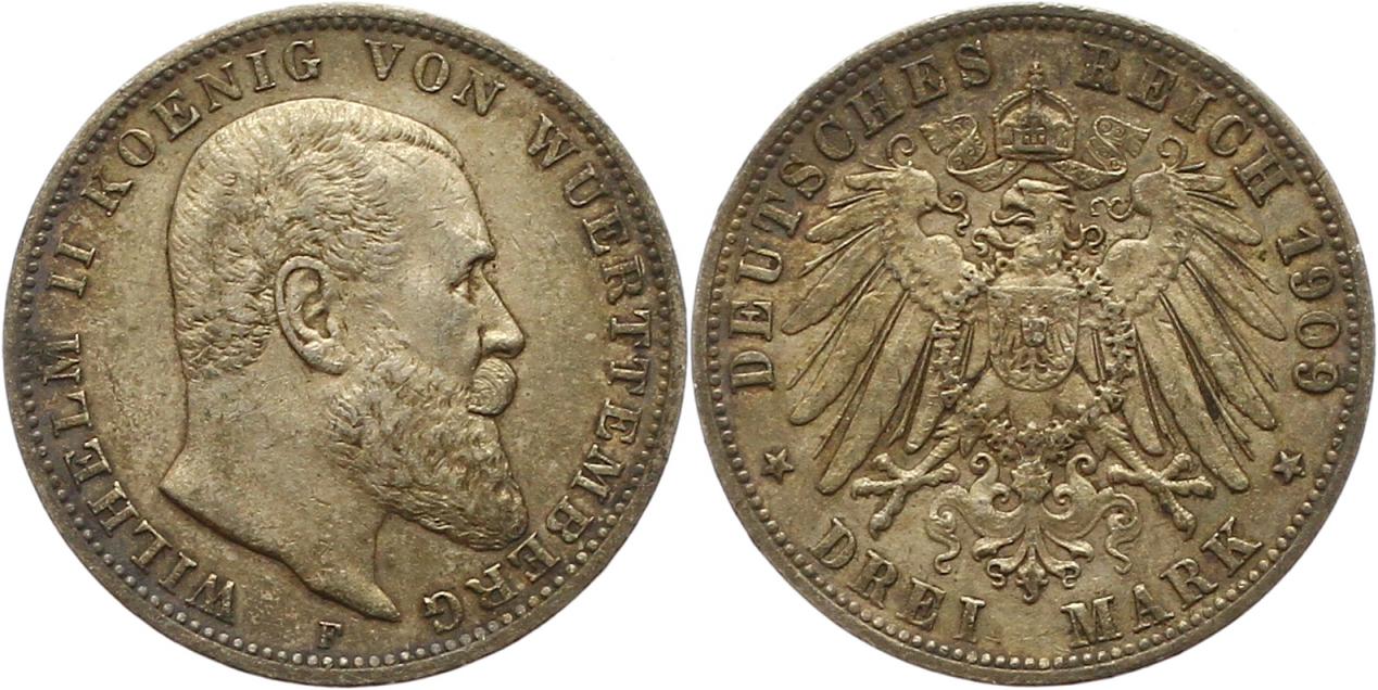  7586 Kaiserreich Württemberg 3 Mark 1910 sehr schön vorzüglich   