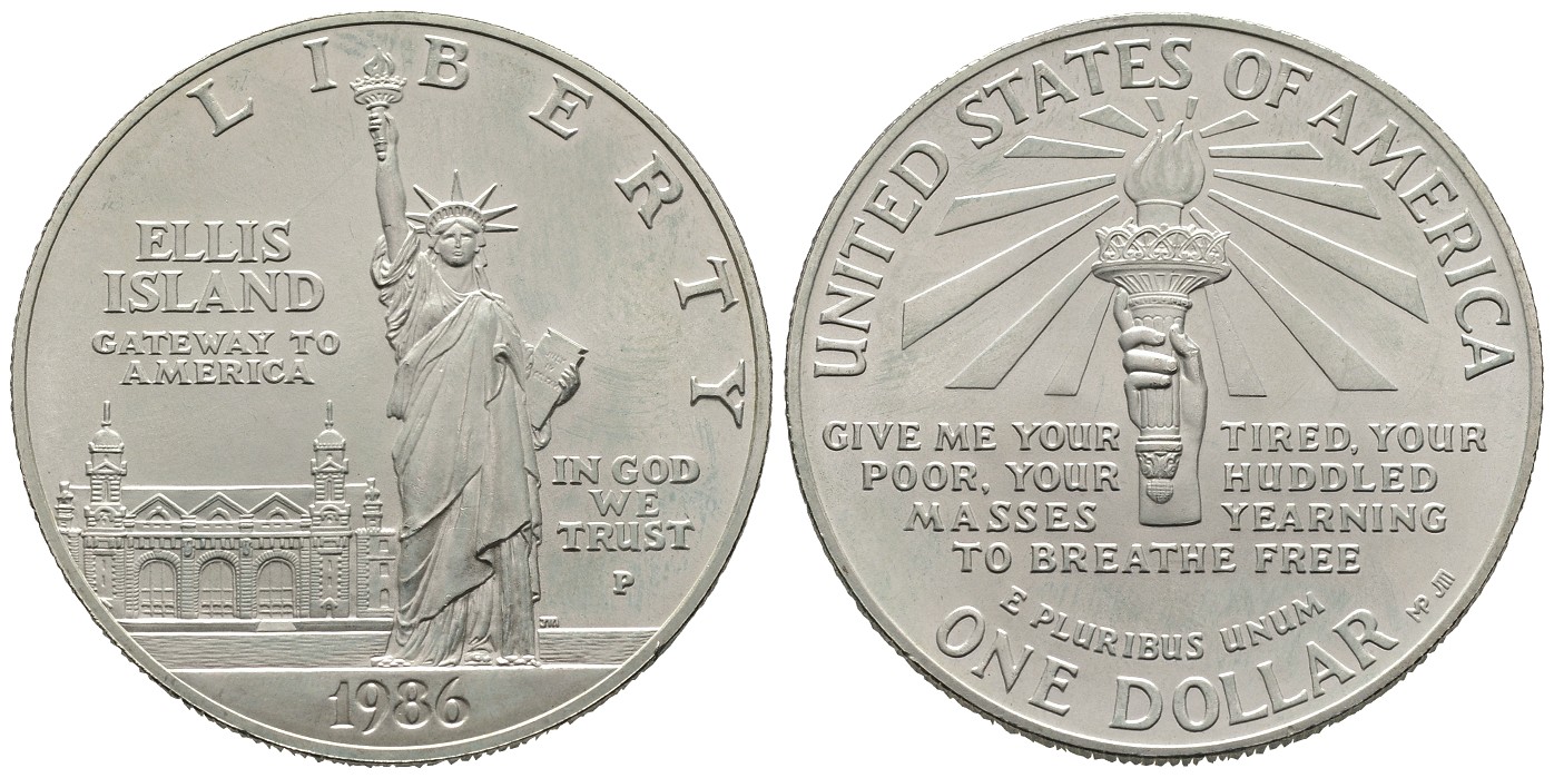 PEUS 7793 USA 24,06 g Feinsilber. US Liberty Coin Dollar SILBER 1986 P Uncirculated