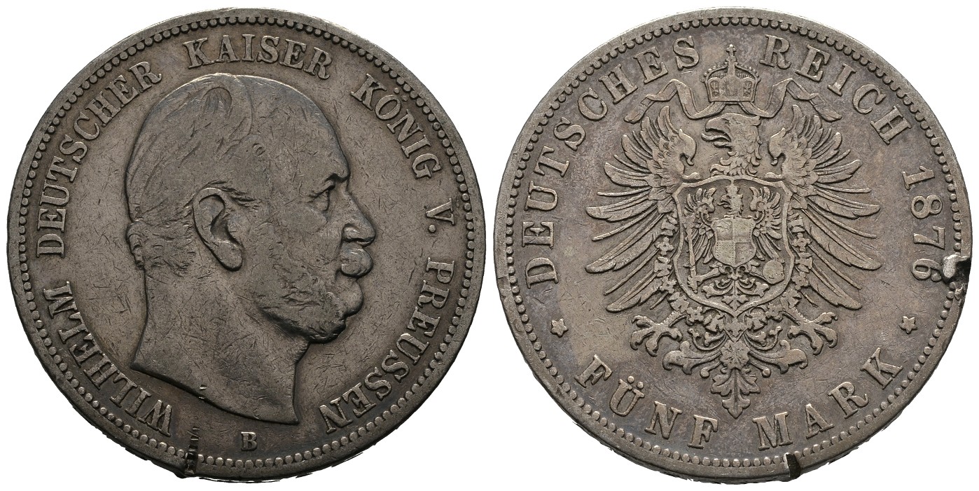 PEUS 7798 Preußen - Kaiserreich Wilhelm I. (1861 - 1888) 5 Mark 1876 B Hannover Randfehler, fast sehr schön