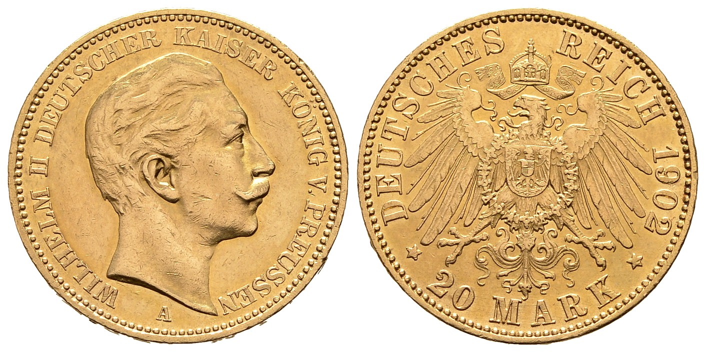 PEUS 7801 Kaiserreich - Preußen 7,17 g Feingold. Wilhelm II. (1888 - 1918) 20 Mark GOLD 1902 A Sehr schön