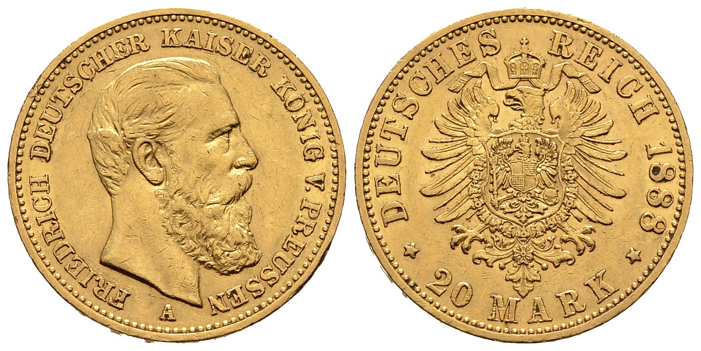 PEUS 7806 Kaiserreich - Preußen 7,17 g Feingold. Friedrich III.(09.03. - 15.06.1888) 20 Mark GOLD 1888 A Sehr schön +