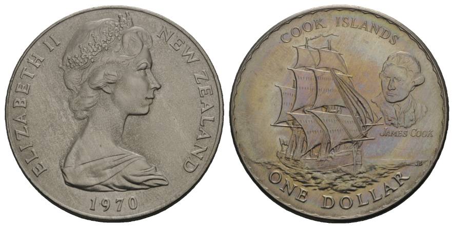  Schifffahrtsmünze; New Zealand, 1 Dollar 1970; Cu-Ni, 26,91 g, Ø 38,5 mm   