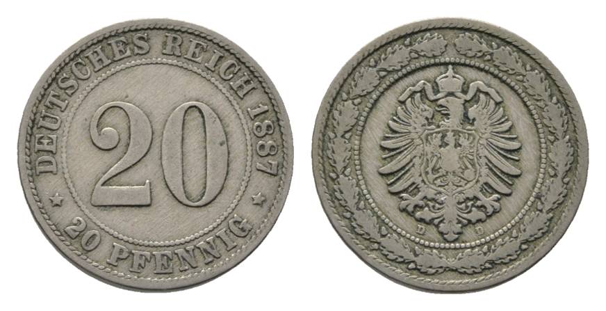  Kaiserreich, 20 Pfennig 1887 D   