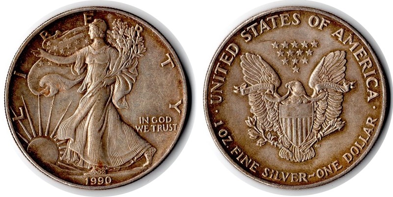  USA  1 Dollar (American Eagle) 1990 FM-Frankfurt Feingewicht: 31,1g Silber  sehr schön   