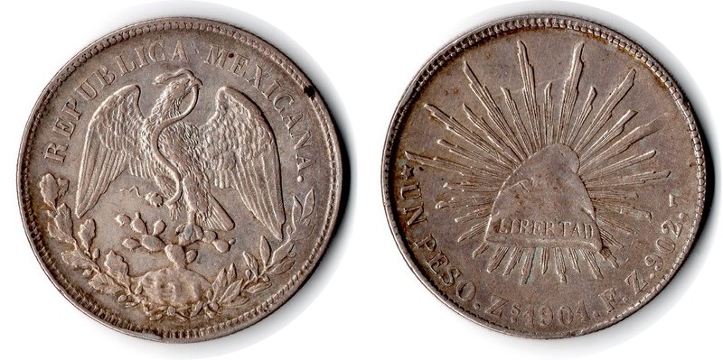 Mexiko  1 Peso  1904  FM-Frankfurt  Feingewicht: 24,44g  Silber  sehr schön   