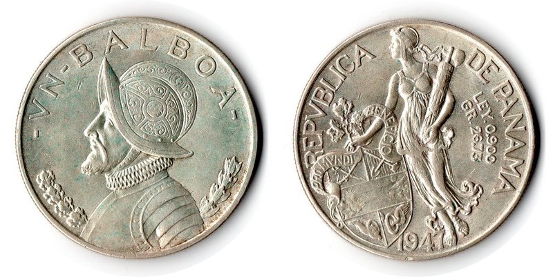  Panama  1 Balboa  1947  FM-Frankfurt  Feingewicht: 24,98g  Silber sehr schön/vz   