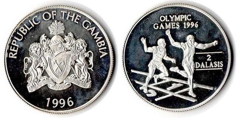  Gambia  2 Dalasis  1996  FM-Frankfurt Feingewicht: 4,96g  Silber vorzüglich aus PP   