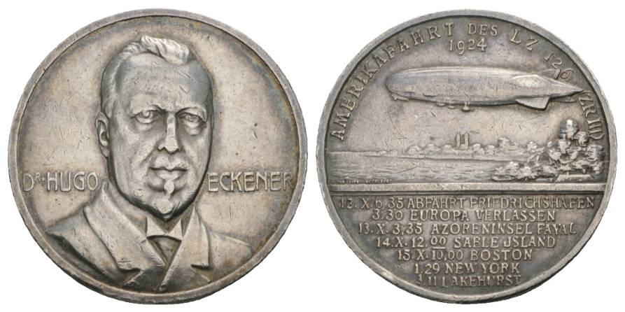  Silbermedaille 1924, Dr. Hugo Eckener; Ø 33,5 mm, 14,59 g   