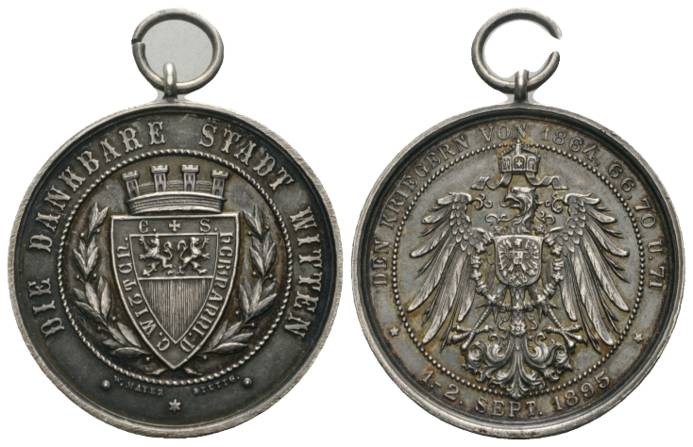  Witten 1895, Medaille tragbar, versilberte Bronze; Ø 37 mm, 27,83 g   
