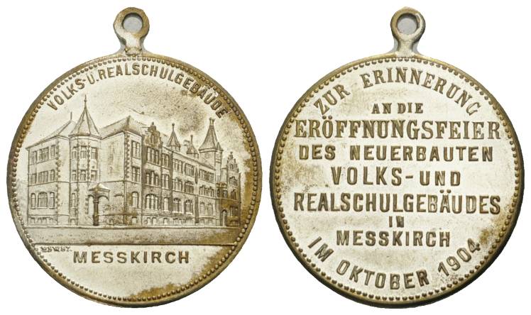  Messkirch 1904, Medaille tragbar, versilberte Bronze; Ø 33,5 mm, 15,13 g   