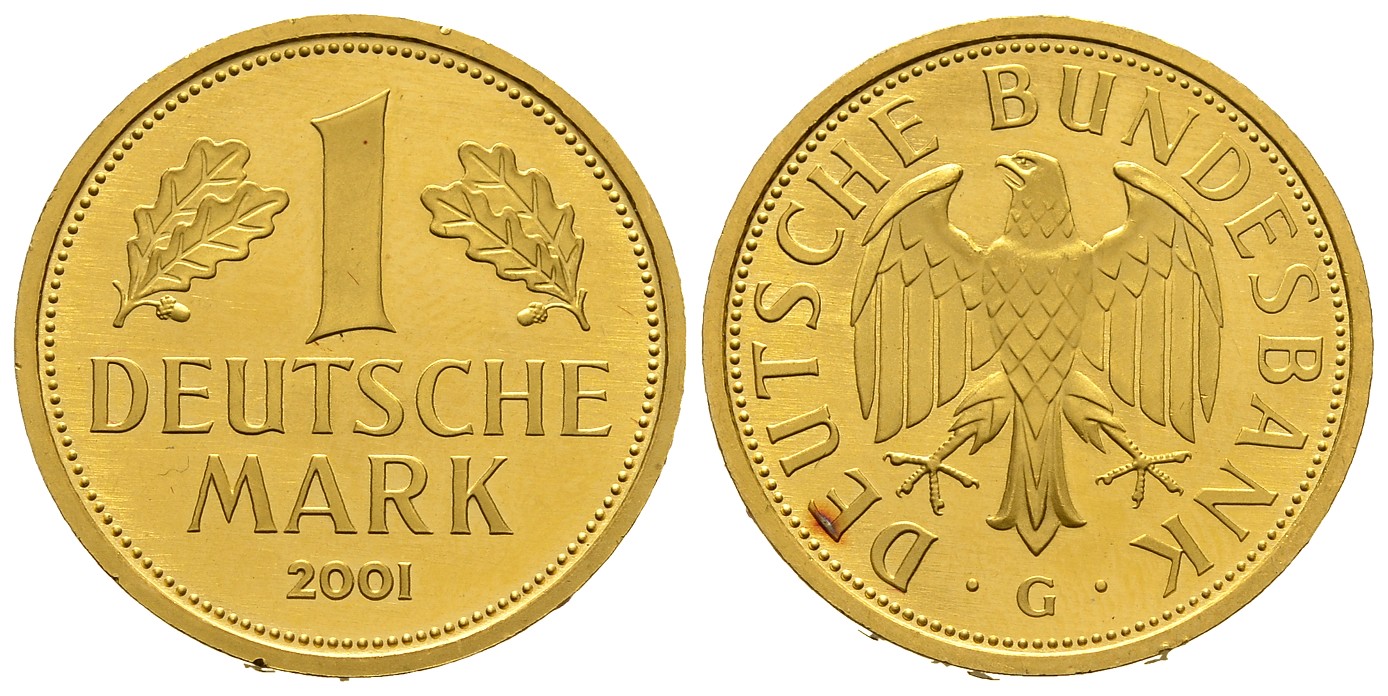 PEUS 7816 BRD 12 g Feingold. 1 Mark GOLD 2001 G Karlsruhe Roter Fleck, Stempelglanz